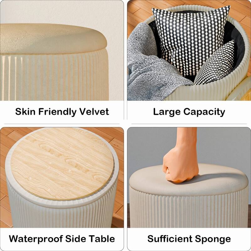BOSSIN Round Ottoman with Storage Set of 2, Velvet Vanity Stool, Pouf Ottoman Foot Rest