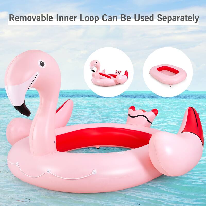 6 People Inflatable Flamingo Floating Island Ideal for Pool, Lake & - See Details