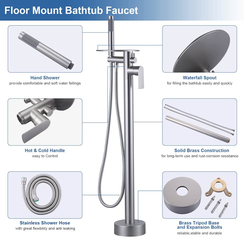 WOWOW Single Handle Floor-Mounted Bathtub Faucet