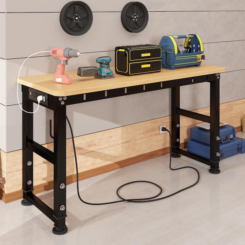 48"/60'' Work Bench for Garage with Pegboard & Power Outlets, 1600 LBS Load Capacity Ideal for Workshop