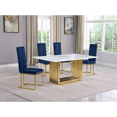 Best Quality Furniture D310/1-SC340-7 Dining Set with 68" White Marble Top