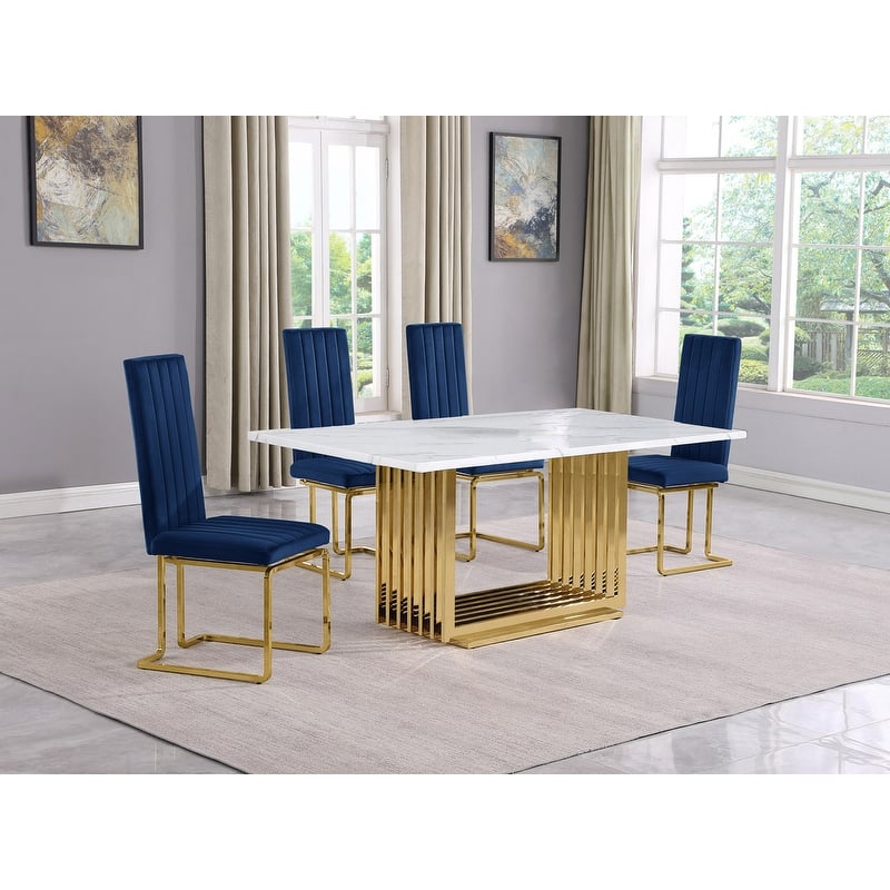 Best Quality Furniture D310/1-SC340-7 Dining Set with 68" White Marble Top