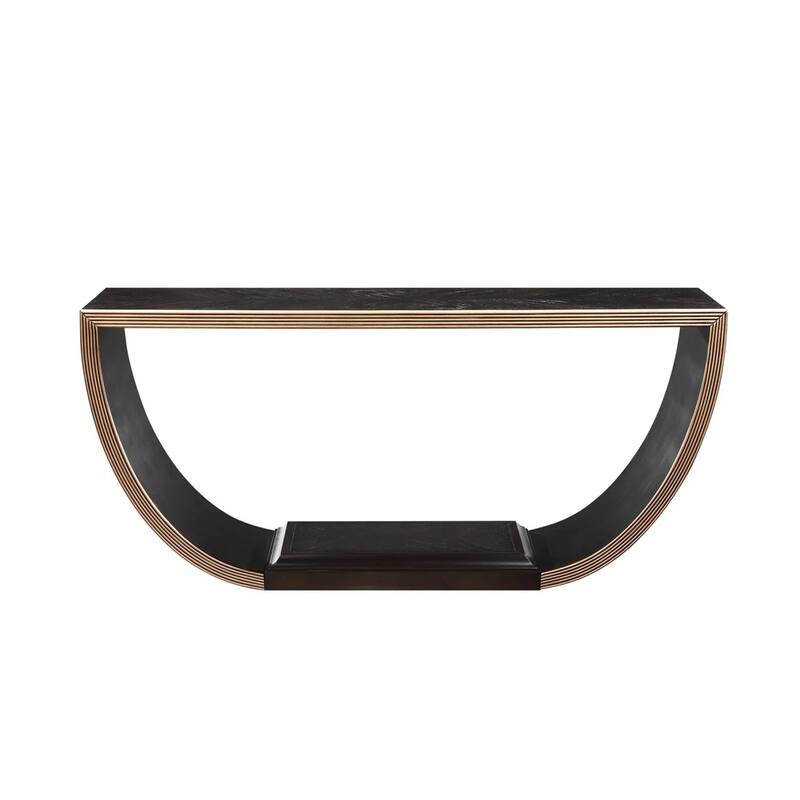 Wooden Half-moon Design Console Table in Black and Gold Finish