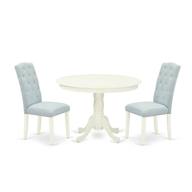 Coastal 3Pc Dinette Set - Round Table & 2 Parsons Chairs - Linen White & Baby Blue
