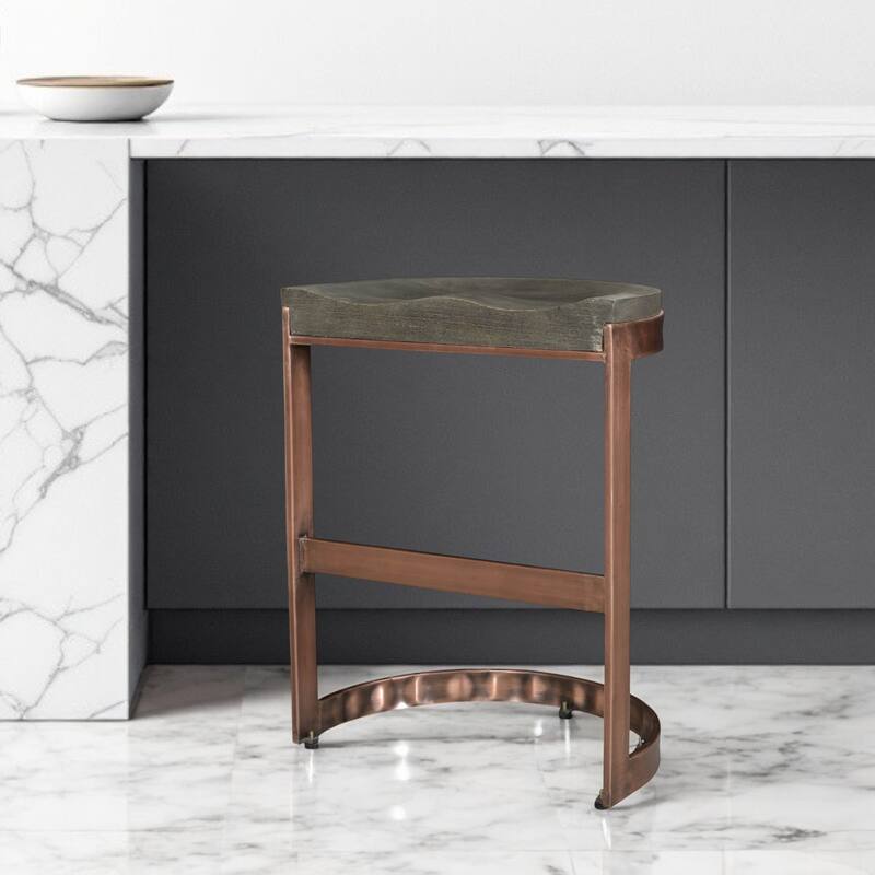 HomeRoots 26" Gray and Copper Solid Wood and Iron Backless Counter Height Bar Chair - Counter Height - Single - Copper