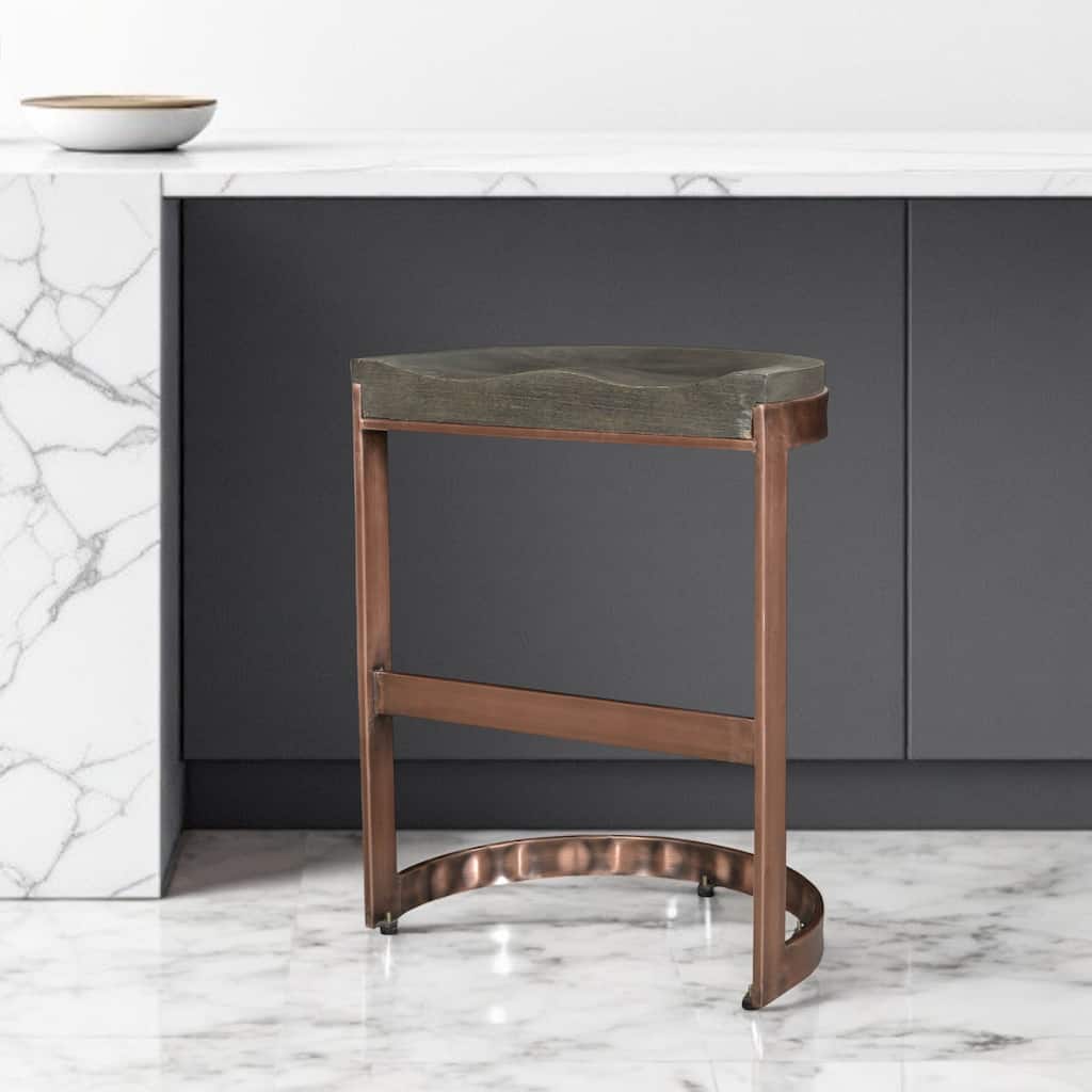 HomeRoots 26" Gray and Copper Solid Wood and Iron Backless Counter Height Bar Chair