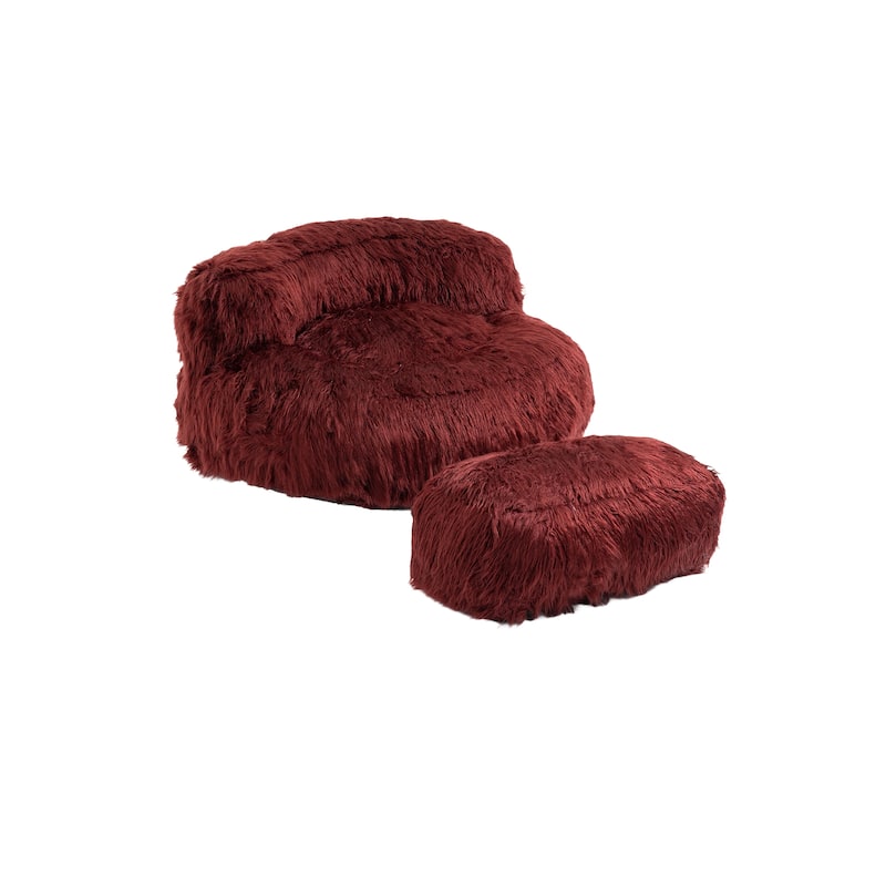 Plush Upholstered Round Comfort Lounger Bean Bag Chair with Ottoman