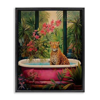 Stupell Leopard in Lush Tropical Bath Framed Floater Canvas Wall Art Design By Heidi Kuntz