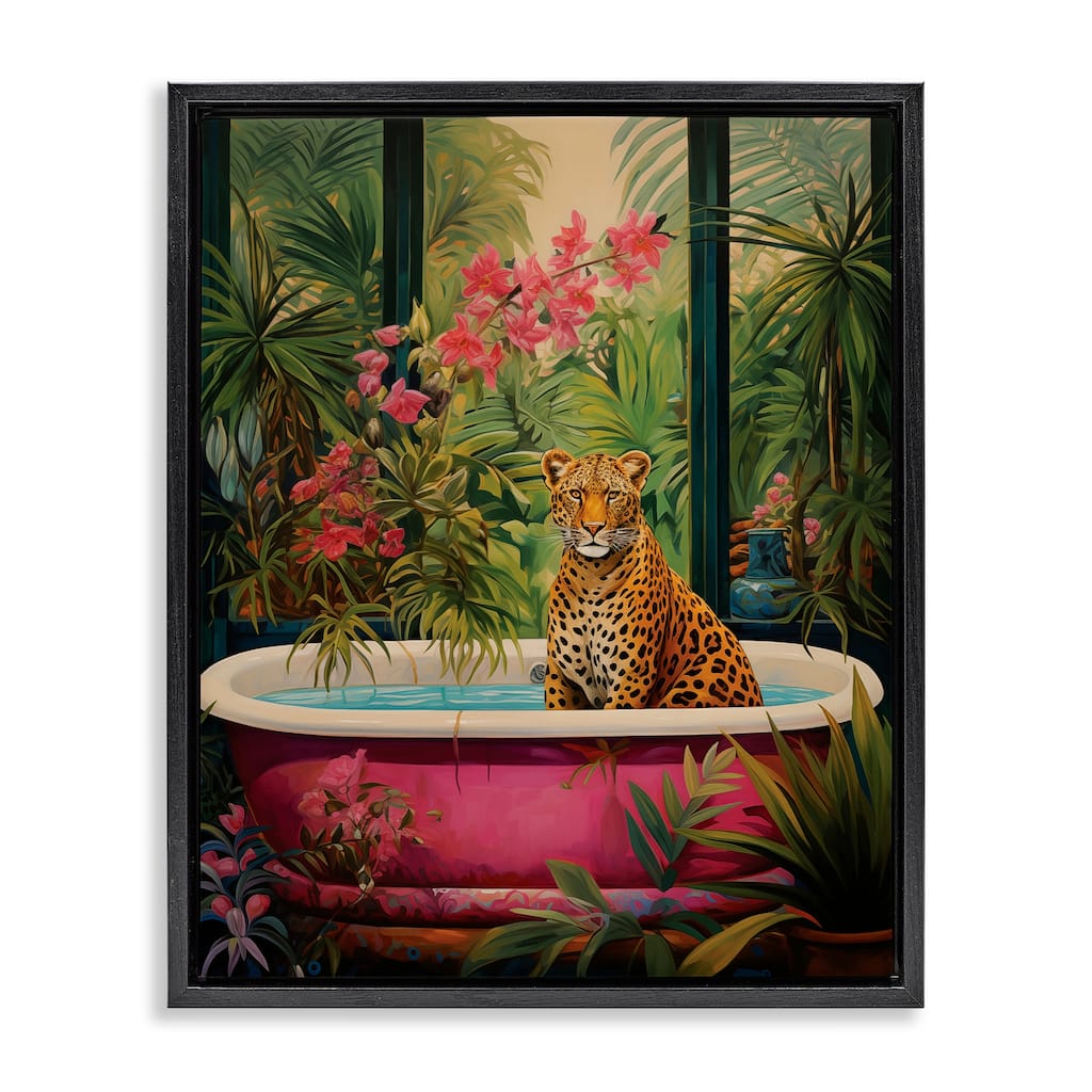 Stupell Leopard in Lush Tropical Bath Framed Floater Canvas Wall Art Design By Heidi Kuntz