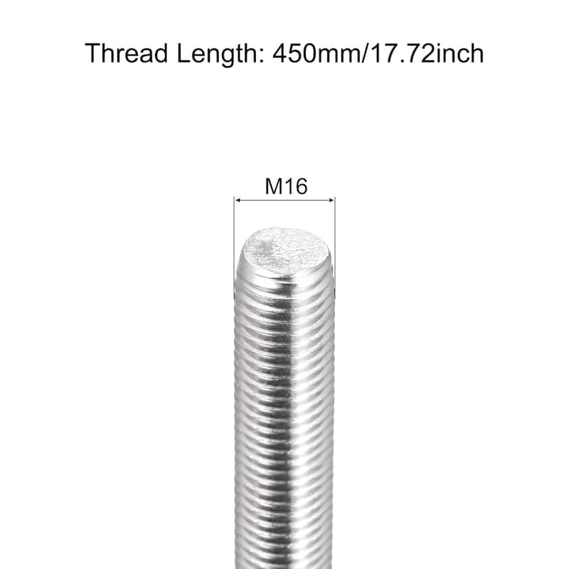 Fully Threaded Rod M16 x 450mm 2mm Pitch 304 Stainless Steel Right Hand ...
