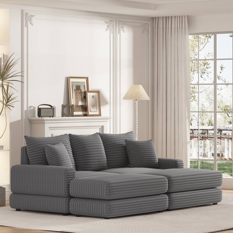 86.6Inch Corduroy 3-seater sofa With 3 back pillows , 2 toss pillows and two ottoman ,Comfy Sofa- Deep Seat Couch for Living Roo