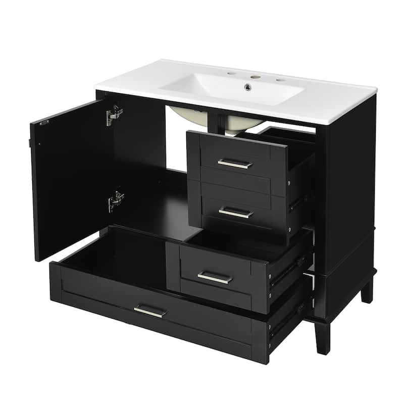 GDFStudio - Aurea Wood & Ceramic 36" Bathroom Vanity with Sink, Soft-Close Door & 3 Drawers