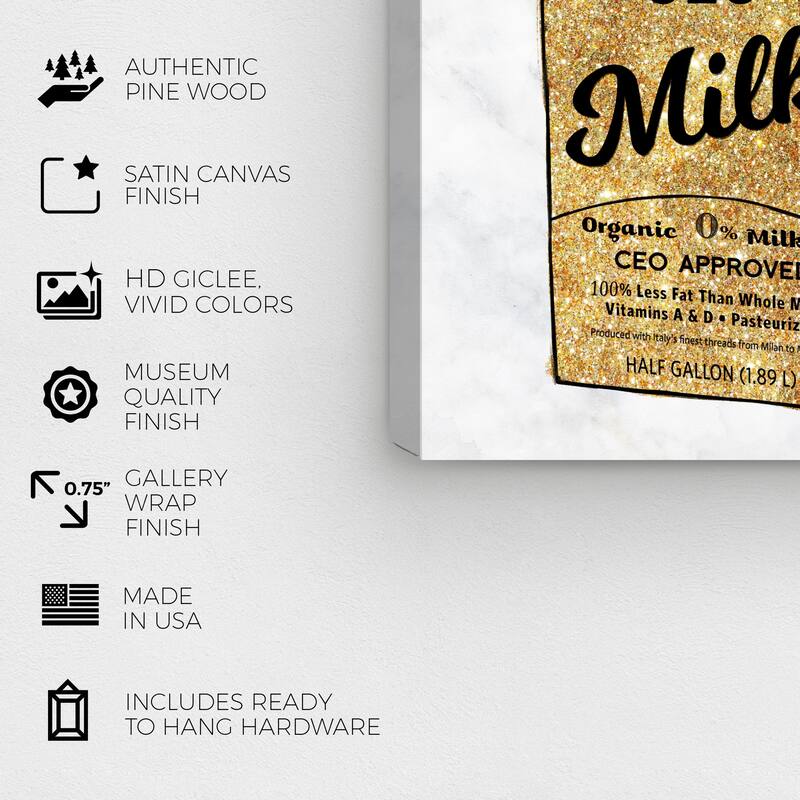 Wynwood Studio 'Future CEO Milk GLITTER' Drinks and Spirits Wall Art Canvas Print Milk - Gold, Black