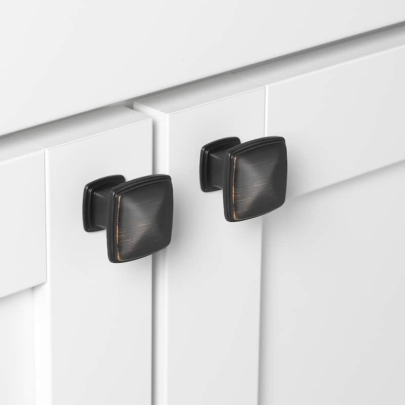 GlideRite 5-Pack 1-1/4 in. Oil Rubbed Bronze Square Deco Cabinet Knobs - Oil Rubbed Bronze