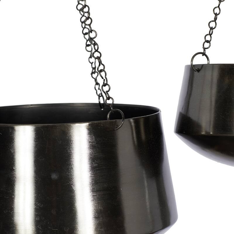 Black, Gold or Silver Metal Indoor Outdoor Hanging Dome Wall Planter with Chain (Set of 2)