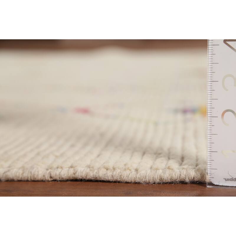 Ivory Geometric Moroccan Oriental Area Rug Handmade Wool Carpet - 5'11"x 9'6"