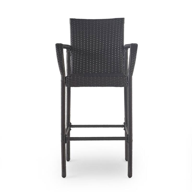 Outdoor Patio Wicker Barstool, High Back Bar Chair with Arm and Footstool High Chair, Entertainment Barstool Set (Set of 2)