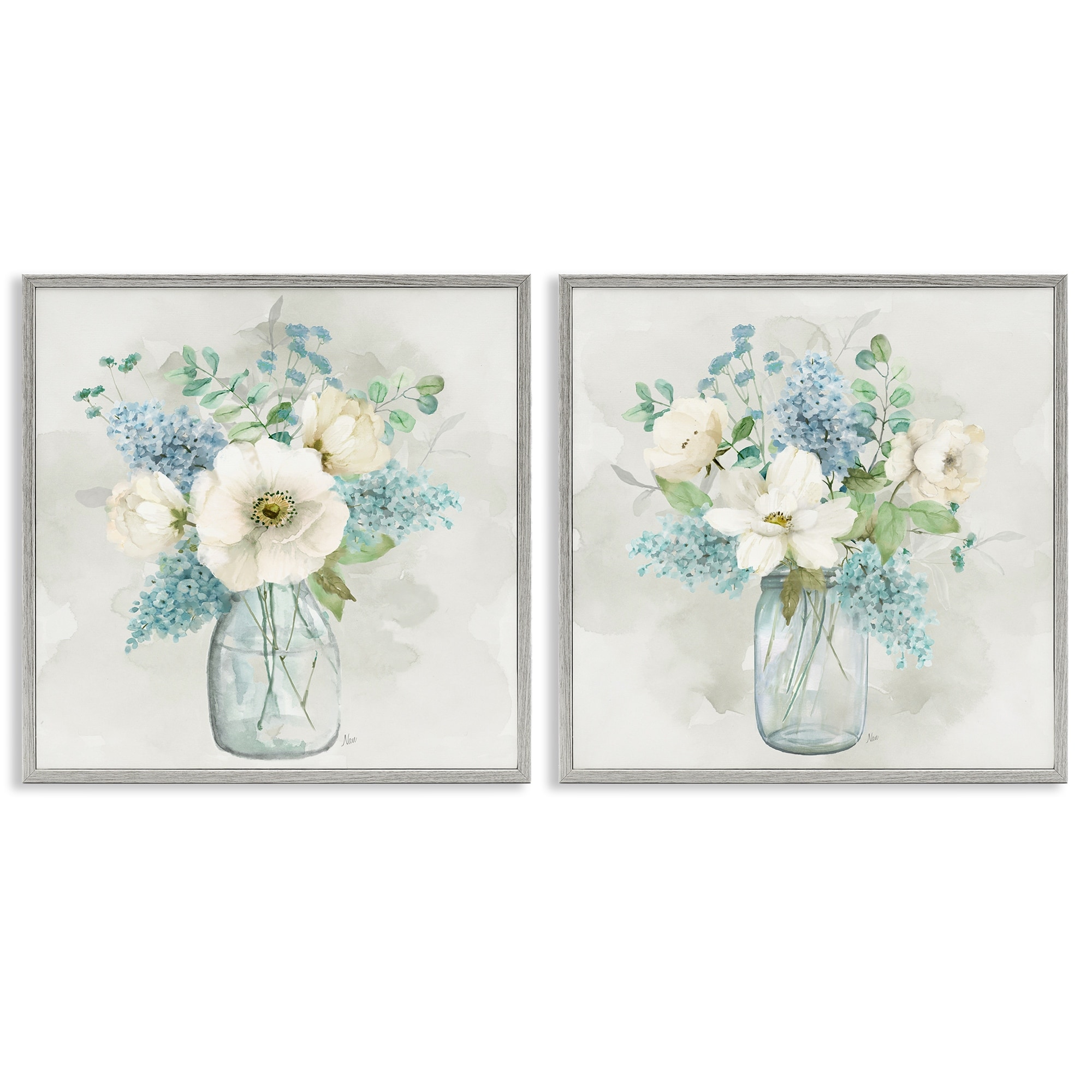 Stupell Green Toned Floral Bouquets Framed Giclee Art Design By Nan (Set of 2)