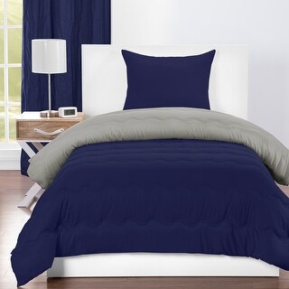 Deep Blue and Mushroom Grey Reversible Comforter Set - Bed Bath