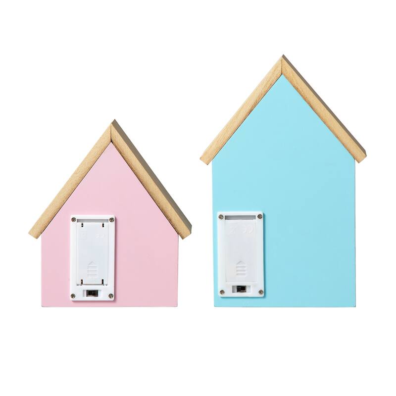 Glitzhome 6"/8"H Set of 2 Lighted Easter Wooden House-shaped Table Decor