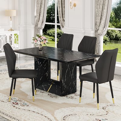 Modern 5-Piece Dining Set with Rectangular Table & Widened Backrest Chairs