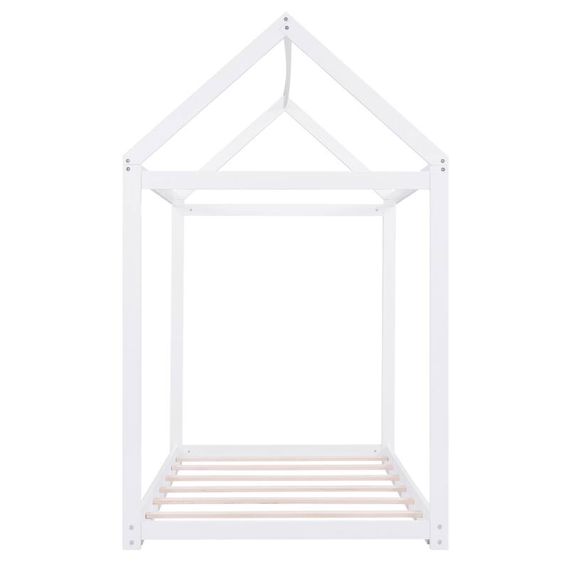 Twin Size House Bed, Solid Wood Floor Bed Frame