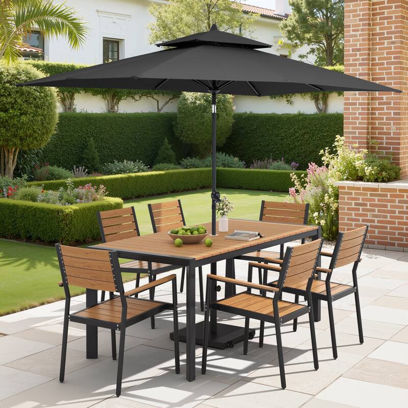 9/11-Piece Patio Dining Set Aluminum Dining Table and Chairs w/10 ft Market Umbrella and Base with Wheels