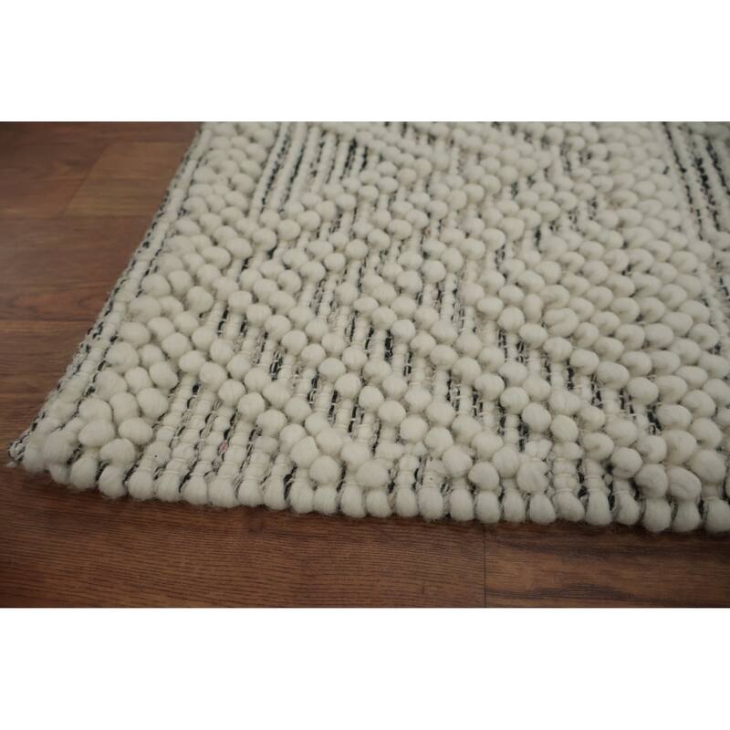 Hand Knotted Oriental 100% Wool Carpet Modern Geometric Beige & Ivories Modern Gotti Design Runner Rug - 7' 10'' X 2' 3''