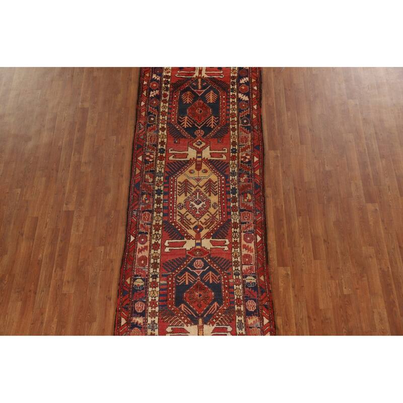 Handmade Vegetable Dye Ardebil Persian Vintage Runner Rug - 3'5"x 10'4"