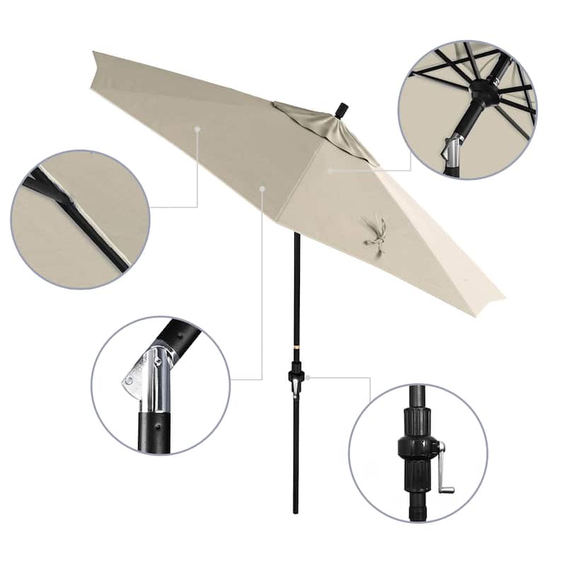 California Umbrella 9' Rd Golden State Series Patio Umbrella Black Aluminum Frame Crank Lift Collar Tilt Sunbrella Cilantro