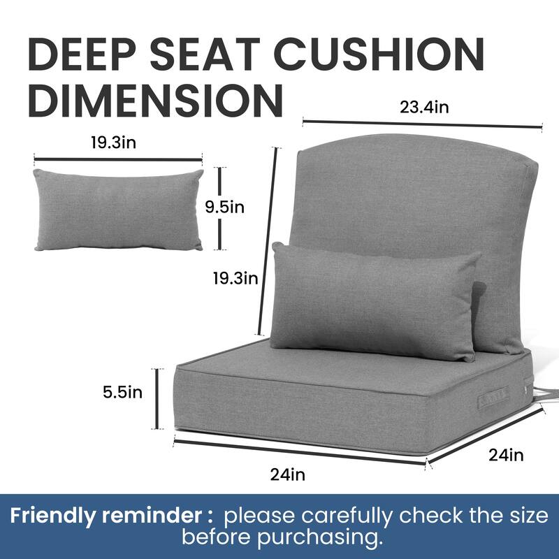 Outdoor Seat Cushion Set 24 x 24 Inch Patio Furniture Cushions Deep Seat & Back Cushion with Pillow for Chair Sofa