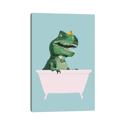 iCanvas "Playful T Rex In Bathtub In Green" by Big Nose Work Canvas Print