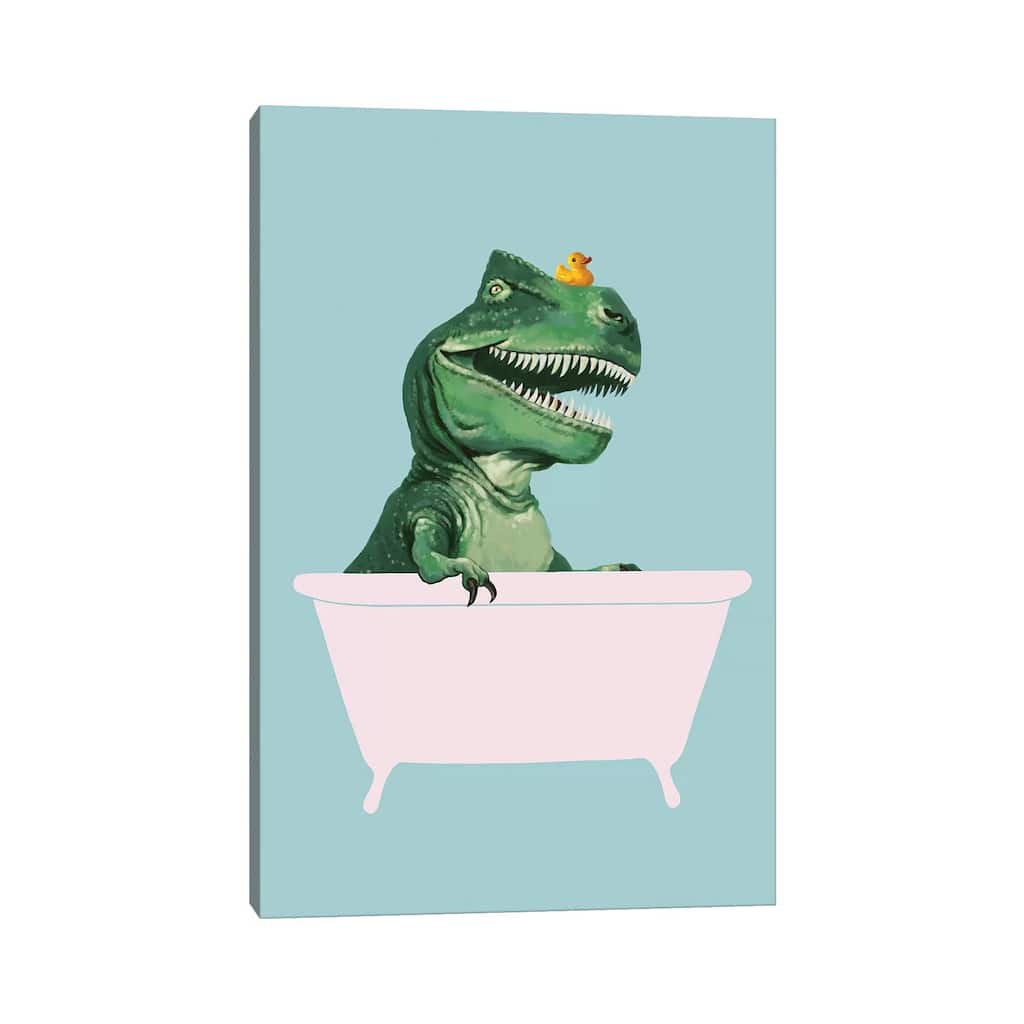 iCanvas "Playful T Rex In Bathtub In Green" by Big Nose Work Canvas Print
