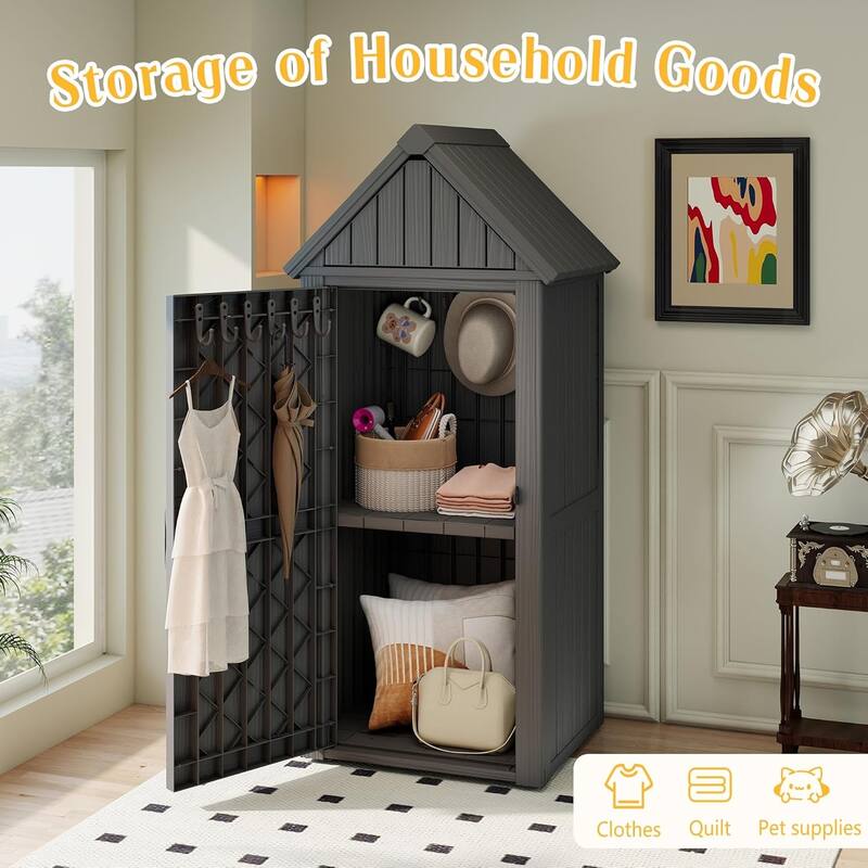 Storage Shed Outdoor Lockable, Resin Garden Tool Shed, Heavy-Duty Weather Resistant Cabinet for Patio, Backyard, or Garage