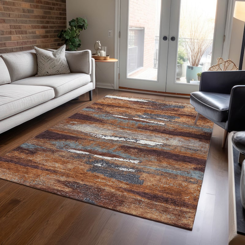 Machine Washable Indoor/ Outdoor Abstract Modern Chantille Rug