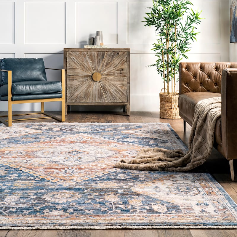 Nuloom Addison Transitional Faded Medallion Fringe Area Rug