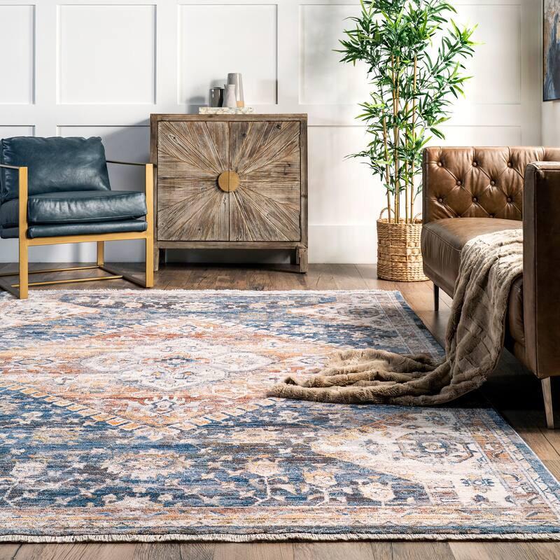 Nuloom Addison Transitional Faded Medallion Fringe Area Rug