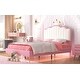 preview thumbnail 26 of 28, Full Size Upholstered Princess Platform Bed with Crown-Shaped Headboard, Soft Night Light Strips, and Gold Metal Legs