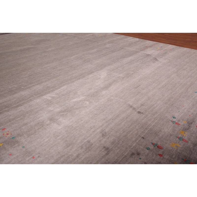 Gray & Brown Striped Gabbeh Oriental Area Rug Hand-Knotted Wool Carpet - 8'1"x 9'8"