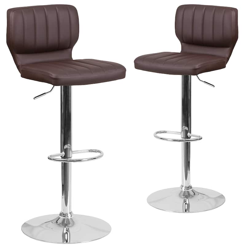 Vinyl Adjustable Barstool with Vertical Stitch Back (Set of 2)