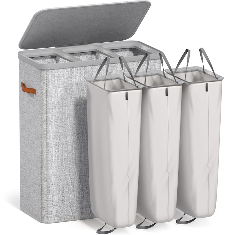 Sorbus 3-Compartment Laundry Basket with Removable Laundry Bag - Durable Organizer for Bathroom. - 25" W x 15.75" D x 29.5" H - Grey