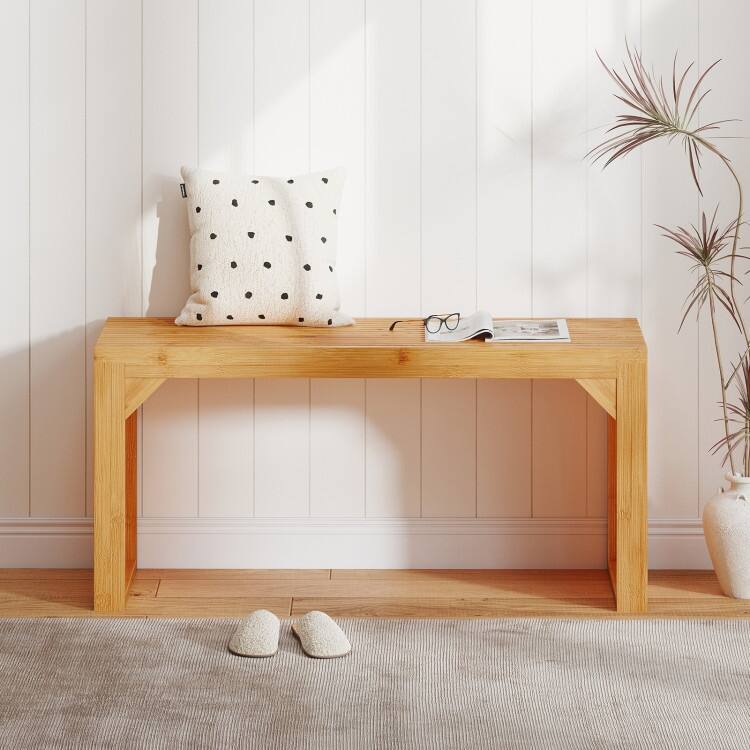 Natural Wicker Wooden Entryway Bench 36 inches Lattice Hollow Seating - 36" x 13" x 17"