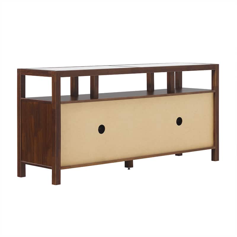 Walker Edison Modern Solid Wood 58" TV Stand with Glass Top