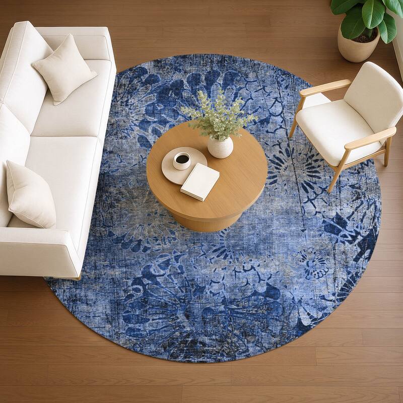 Machine Washable Indoor/ Outdoor Modern Floral Chantille Rug