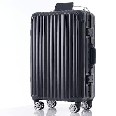 24in Aluminum Frame Luggage with USB port, Vacation Carry-On Suitcase with Spinner Wheels and TSA Lock, Travel Trolley Case