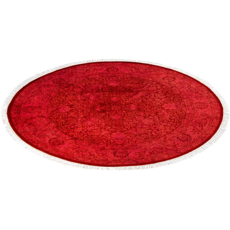 Overton Hand Knotted Wool Vintage Inspired Modern Contemporary Overdyed Orange Round Area Rug - 4' 1" x 4' 1"