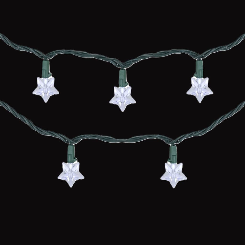10-Count Pure White LED Star Christmas Light Set, 4ft Green Wire