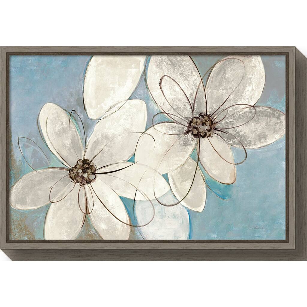 Canvas Art Framed 'Blue and Neutral Floral' by Silvia Vassileva