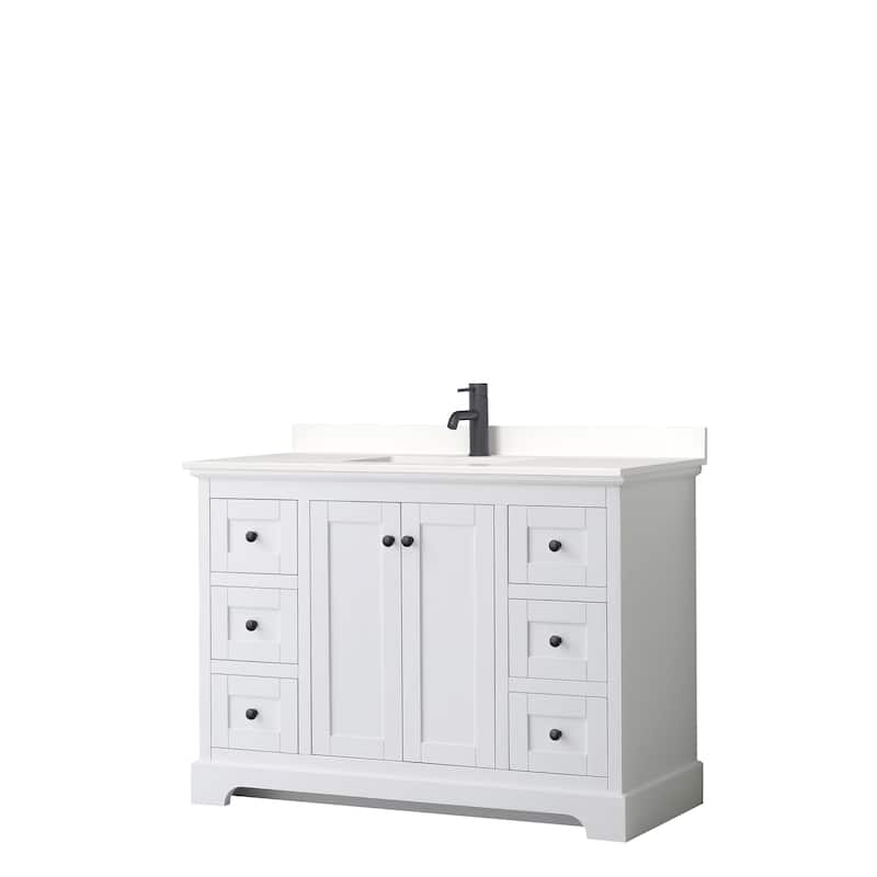 Avery 48-inch Single Vanity, Quartz Top - White, Black Trim, White Quartz Top