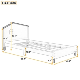 Twin Wood Platform Bed with House Headboard - Pine Construction